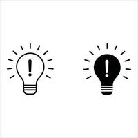 Exclamation mark on light bulb icon set. Light Bulb icon with exclamation mark. Lighting Electric arrows lamp. Idea icon vector