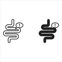 Intestine with exclamation mark icon set. Irritable bowel syndrome, constipation, intestinal obstruction symbol vector