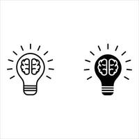 light bulb with brain icons symbol sign design black white color simple line illustration collections set vector