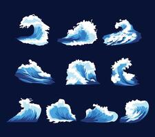 A realistic sea wave illustrations in various forms, for enhancing marine-themed design and creative projects vector