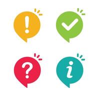 Icon set of check mark, question mark, exclamation point, information icon. vector