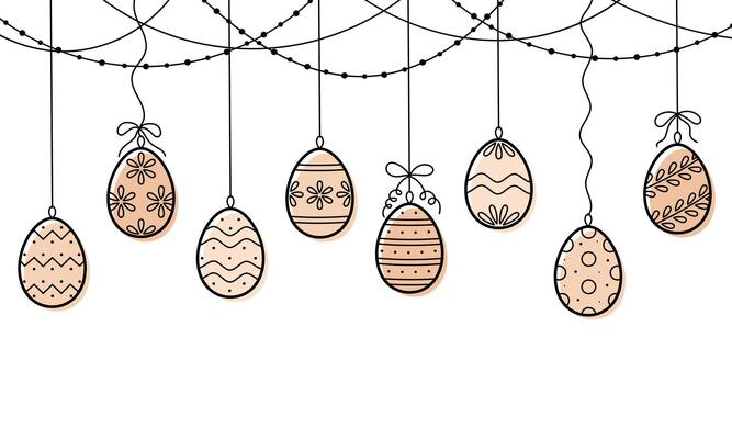 Garland with easter eggs with ornament. Elements for decorating for the Easter. illustration in colored doodle line style.