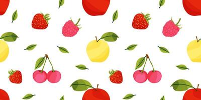 seamless pattern with ripe fruits and berries vector