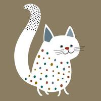 A cool and funny kitten with white fur and colorful spots. vector