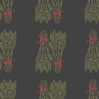 Pattern, Seamless background illustration of organic farm fresh vegetables, asparagus. Contour thin line in doodle design style. green with red line, dark graphite background vector