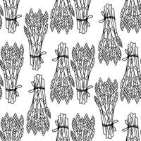 Pattern, Seamless background illustration of organic farm fresh vegetables, asparagus. Contour thin line in doodle design style. Black line, white background vector