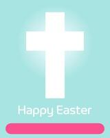 Modern creative Happy Easter greeting with a shining white cross on a light blue background vector