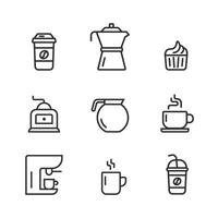 Coffee and tea icons set, line style vector