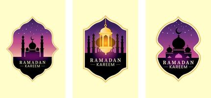 Elegant Ramadan Kareem Design Mosque, Lantern, and Crescent Moon Background vector