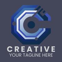initial C word hexagon logo vector