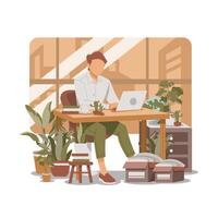 portrait of man working with laptop isolated flat design illustration vector