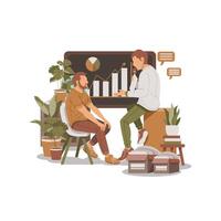 portrait of two men discussing, meeting, presenting for business success flat design Illustration vector