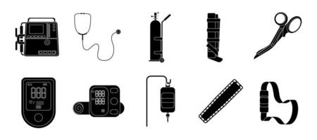 Paramedic Tools and Equipment Related Object Set Silhouette Illustration vector