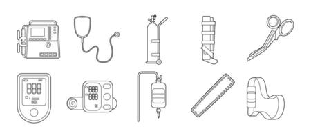 Paramedic Tools and Equipment Related Object Set Outline Illustration vector