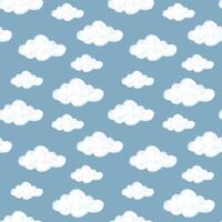 hand drawn textured cloud seamless pattern white on blue background vector
