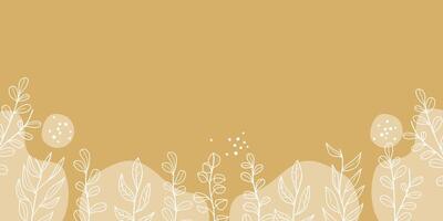 Elegant botanical abstract background with plant line art on a warm brown tone. vector
