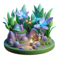 beautiful abstract Enchanted 3D Garden Illustration detailed png