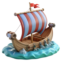magnificent abstract Cartoon Wooden Ship 3D Render premium png