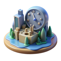 extraordinary rustic 3D Cityscape Clock Illustration authentic png