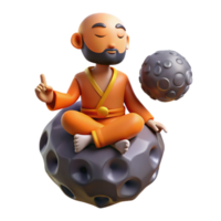magnificent creative 3D Monk Meditating on Asteroid high quality png