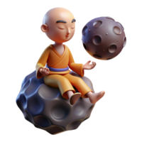 elegant abstract 3D Monk Meditating on Asteroid original png