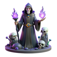 beautiful rustic 3D Render Dark Wizard with Skulls detailed png