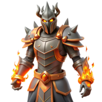 dramatic rustic Fiery Knight 3D Render high resolution png