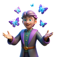 vibrant minimalist 3D Cartoon Boy with Butterflies high quality png