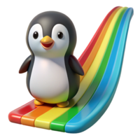 vibrant modern Cute Penguin on Rainbow Slide 3D Render detailed png