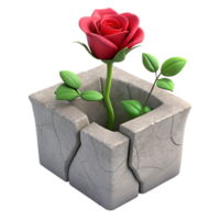 vibrant modern 3D Render Red Rose Breaking Stone Cube professional png
