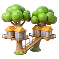 serene rustic Cartoon Treehouse 3D Render genuine png