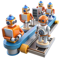 beautiful rustic 3D Render of Robots on Assembly Line original png