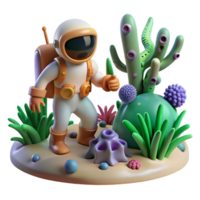 impressive rustic 3D Cartoon Astronaut Exploring Alien Flora authentic png