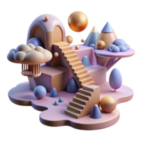 beautiful abstract Whimsical 3D Render Stairs and Cloudscape premium png