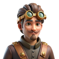 impressive rustic 3D Cartoon Inventor with Goggles original png