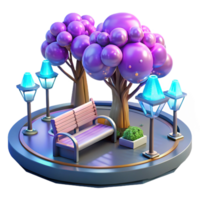 elegant minimalist 3D Park Bench and Glowing Trees Illustration exclusive png