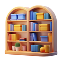 stunning rustic 3D Render of Bookcase with Colorful Books and Objects premium png
