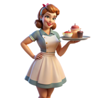 dramatic rustic Retro Diner Waitress 3D Render high resolution png