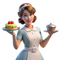 elegant rustic Retro Diner Waitress 3D Render high quality png