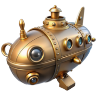wonderful artistic Golden Submarine 3D Render 4K png