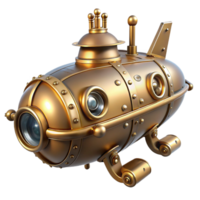 wonderful classic Golden Submarine 3D Render high resolution png