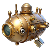 beautiful modern Golden Steampunk Submarine 3D Render exclusive png