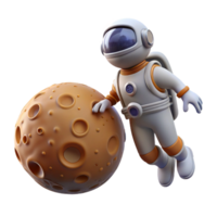 serene abstract Cartoon Astronaut and Moon 3D Render high resolution png