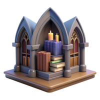 Gothic Niche 3D Render Candles, Books, and Architecture png
