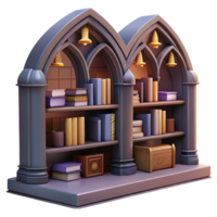 serene modern Gothic Bookcase 3D Render exclusive png