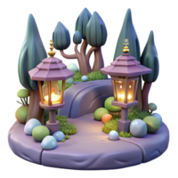 wonderful rustic Enchanted 3D Night Scene with Lanterns high resolution png