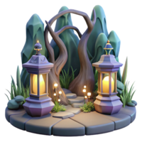 magnificent rustic Enchanted 3D Lantern Path Illustration genuine png
