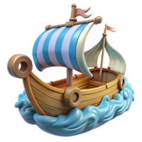 wonderful artistic Cartoon Wooden Sailboat 3D Render high quality png