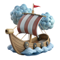 stunning creative Cartoon Wooden Viking Ship 3D Render detailed png