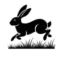 Black and white silhouette of a rabbit running vector